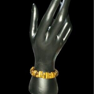 Tigers Eye Stretch Bracelet Brown‎ Gold Retro Boho Luxury Glam